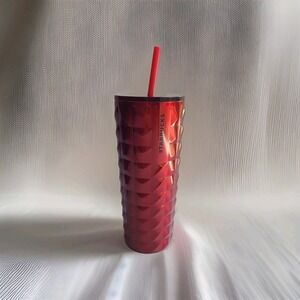 Starbucks Holiday 2024 Red Metallic Studded Stainless Steel Venti Tumbler *FLAW*